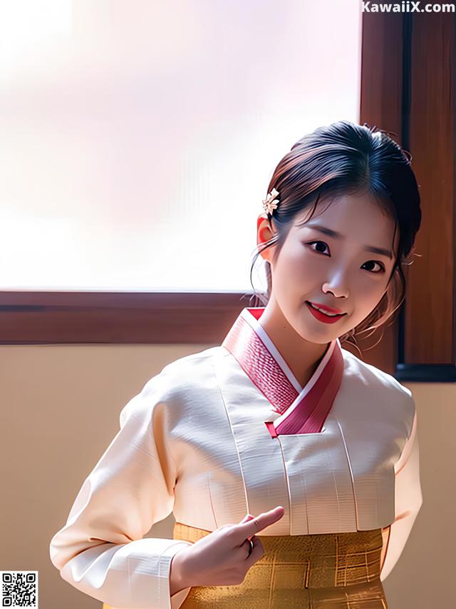 A woman in a kimono is posing for a picture.